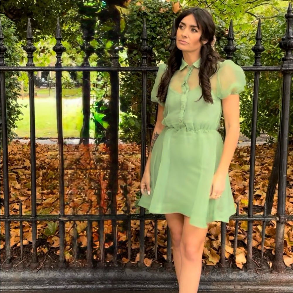 Misguided Green Chiffon princess sleeve dress